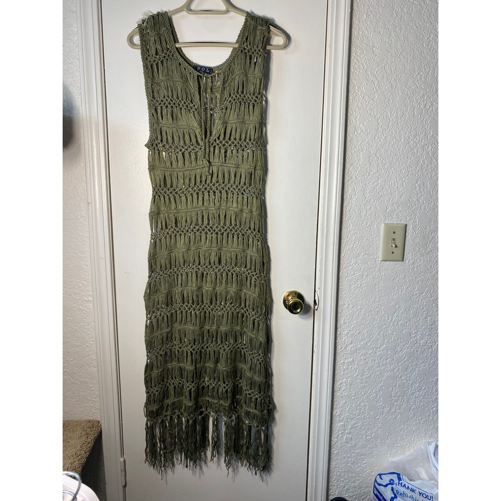 POL‎ Womens Olive Green Crochet Macrame Fringe Size M Summer Grunge Poolside